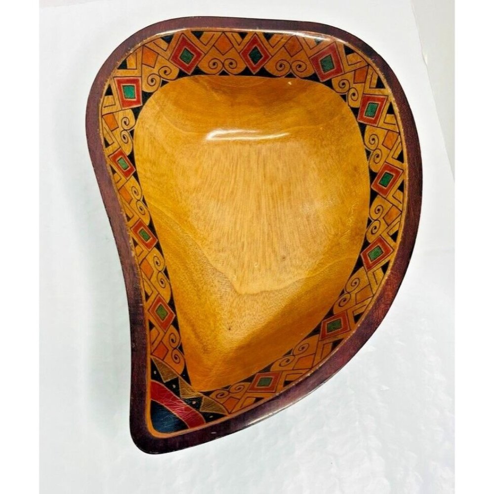 Wooden Leaf shaped Bowl Border Hand Painted Lacquered Home Decor